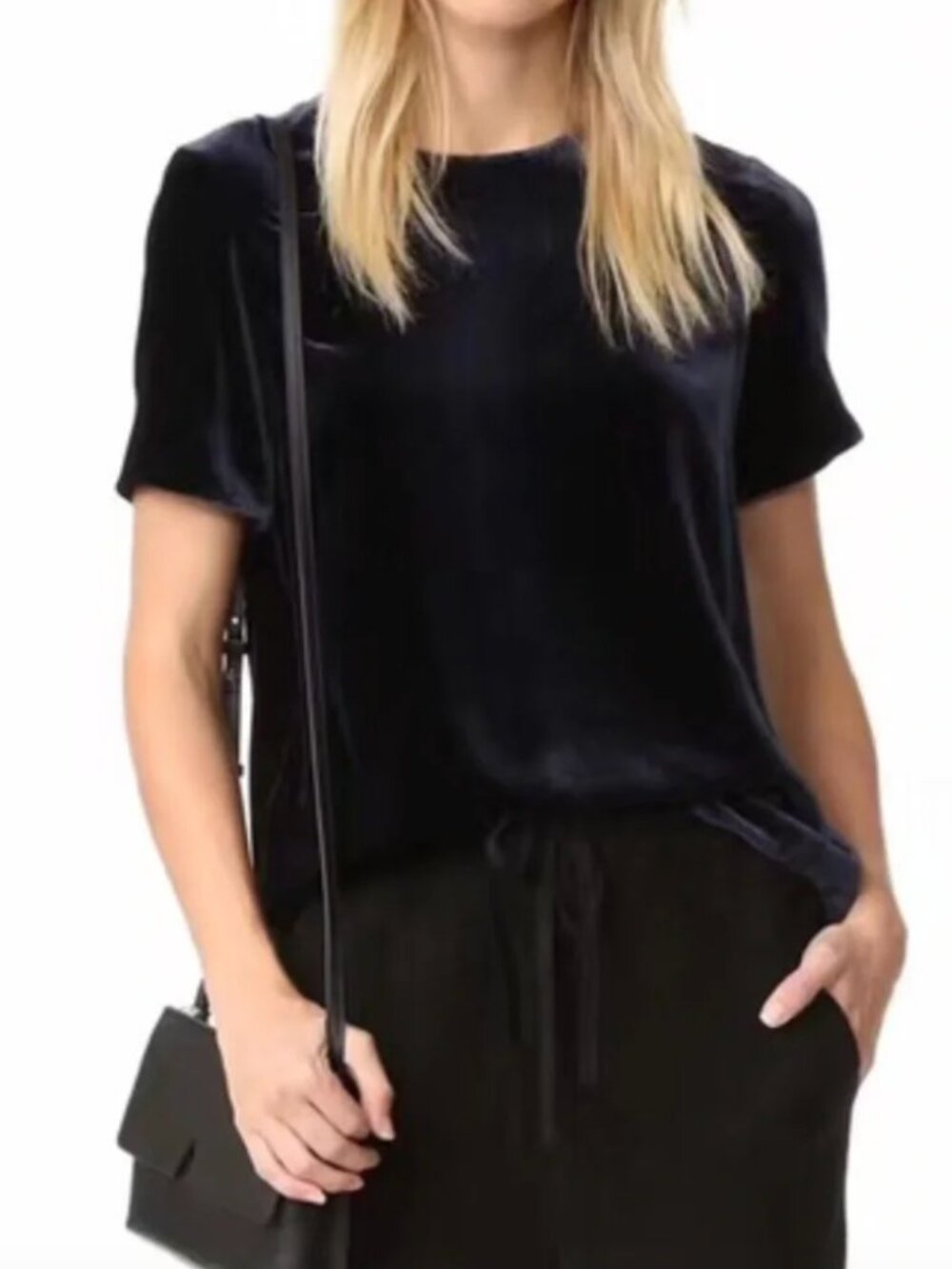 Vince Velvet Navy Blue Boxy Short Sleeve Top